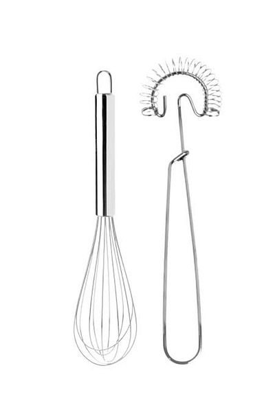 Hane216 Double Metal Cake Whisk Set 2 Pieces Stainless Whisk