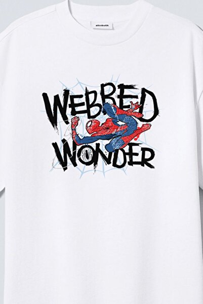 Alice Butik Λευκό μπλουζάκι με πλέγμα Wonder Marvel Spider-Man με στάμπα μεγά...