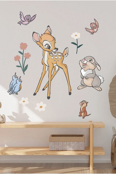 Sim Tasarım Cute Gazelle Rabbit Birds and Flowers Kids Room Wall Sticker Set