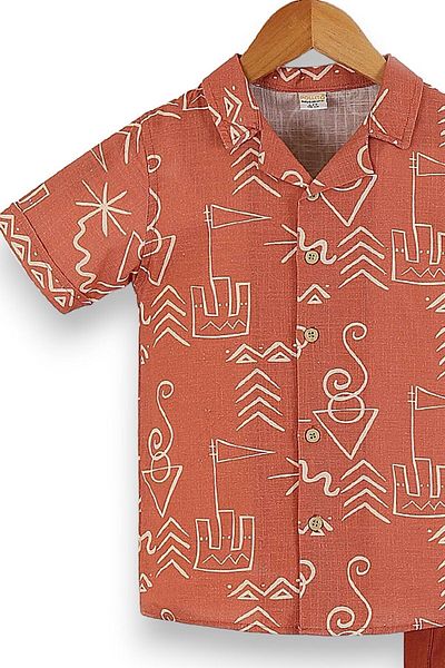 voyyo kids baby 6-10 Years Old Boy Priste - Printed Viscose Shirt, Gabardine Shorts