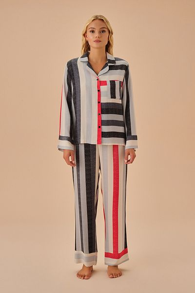 SUWEN Maskulinfarbenes Pyjama-Set