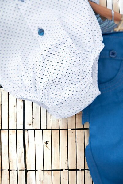 voyyo kids baby Erkek Bebek Papyonlu Gömlekli Keten Pantalonlu Askılıklı Bayramlık Alt Üst Bebek Takımı