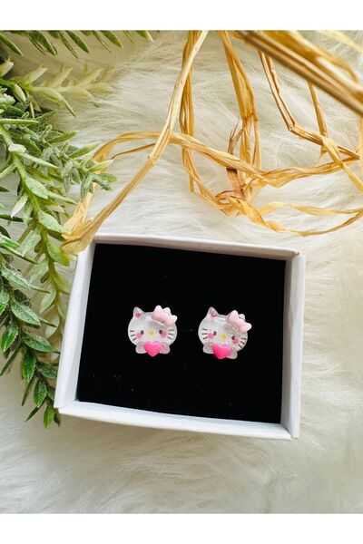 1PARÇAMAVİ Hello kitty şeffaf görünmez klipsli çocuk küpesi - deliksiz kulak ...