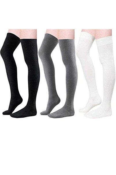 Çoraphane Дамски обикновени чорапи над коляното без шарка 3 чифта