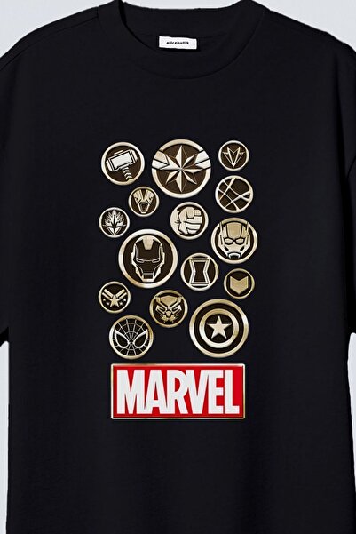 Alice Butik Marvel 15-Pack Icons cu imprimeu The Avengers supradimensionat Unisex Negru tricou
