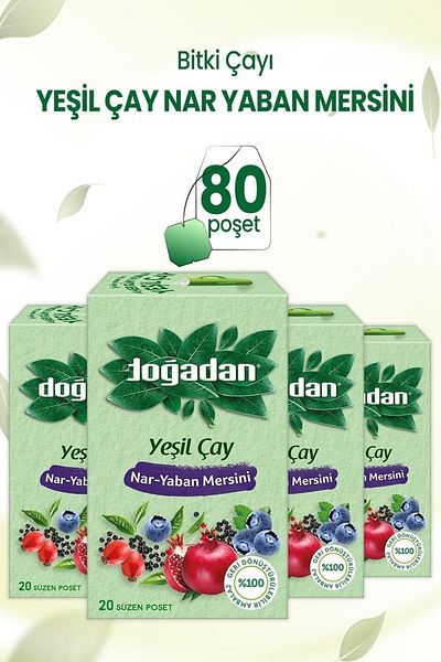Doğadan شاي أخضر بالرمان والتوت 20 عبوة × 4 قطع