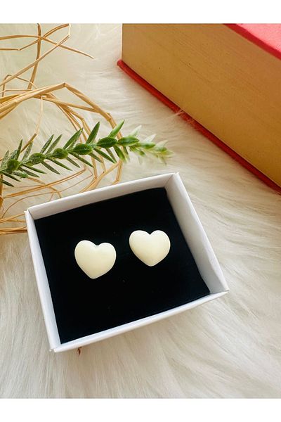 1PARÇAMAVİ Heart Transparent Invisible Clip Children's Earrings - Non-perforated Ear
