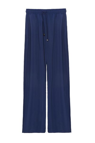 Quzu Navy Blue Wide Leg Trousers with Elastic Waist