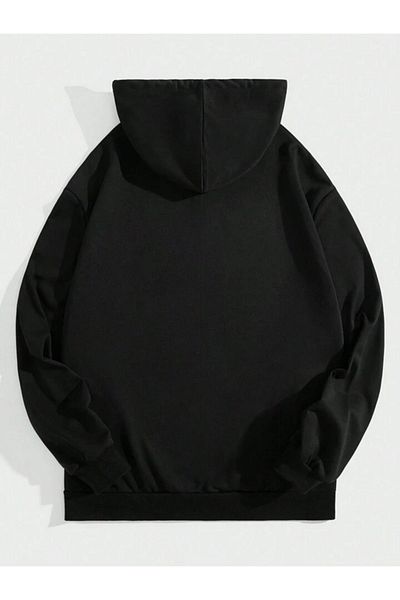 Boi Φούτερ Unisex Oversize με στάμπα μαύρου σε μύτη με σχέδιο μύτης - Χειμερινή ζακέτα με τσέπες και κουκούλα