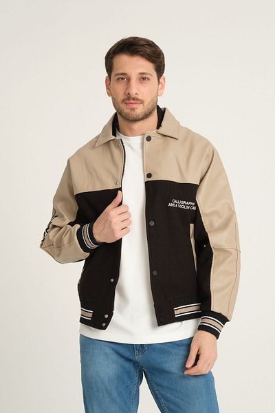İLKCET MODA Δερμάτινο Oversize Unisex College Jacket