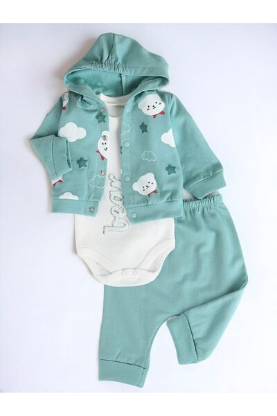 Egelite Baby Boy Mini Bear Patterned 3 Piece Seasonal Bodysuit Set / Top and Bottom Set Newborn