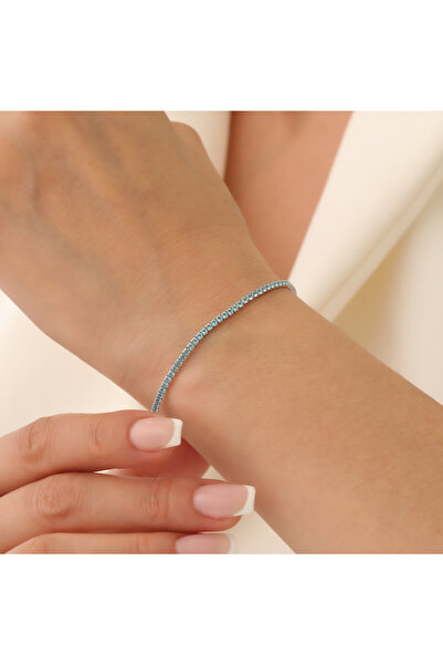 Rachel Silver 925 Ayar Gümüş Mavi Renk Aquamarine Zirkon Taşlı Rodyumlu Suyol...