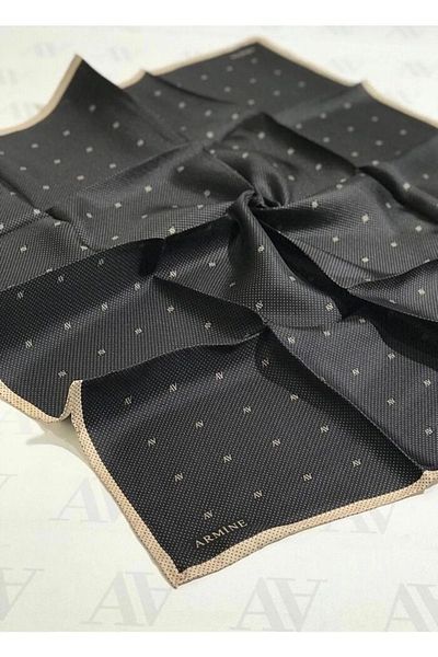 Armine Twill Μεταξωτό Κασκόλ Μαύρο, Μπεζ 8259-01