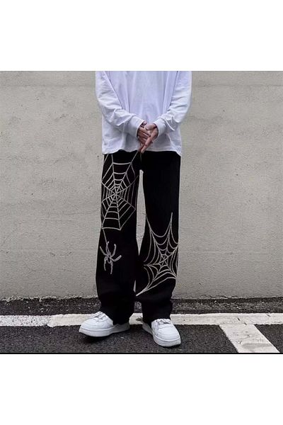 Touz Moda Baggy Cut Spider Detailed Streetwear Trousers