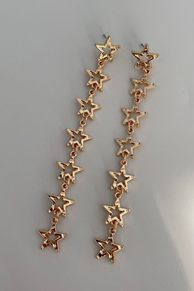 Lavian Accessories Stradi Model Gold Yıldız Zincir Sallantılı Küpe