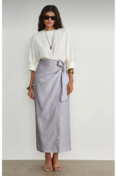 MODAEYLÜL Yandan Bağlamali Içi Astarli Keten Etek