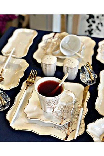 AROW Porselen 32 Parça Gold 6 Kişilik Kahvaltı Takımı