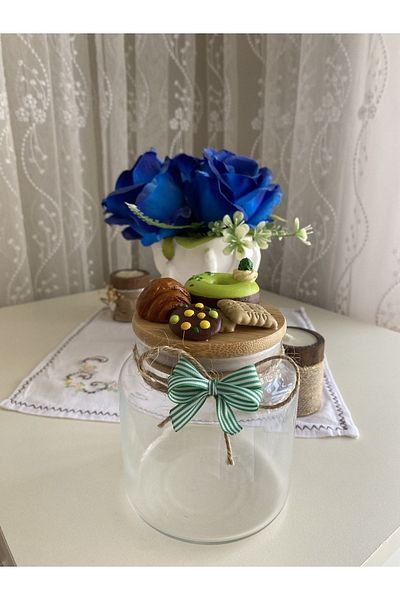 GÖNÜL MUTFAK 500 ml Capacity Ceramic Varnished Donut Jar - Bamboo Lid Gift