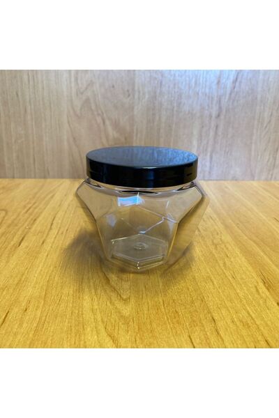 Pause Art Home 250 Cc Altıgen Sert Plastik Kavanoz - Siyah Kapaklı - 250 Ml Altıgen Plastik Krem Kavanozu