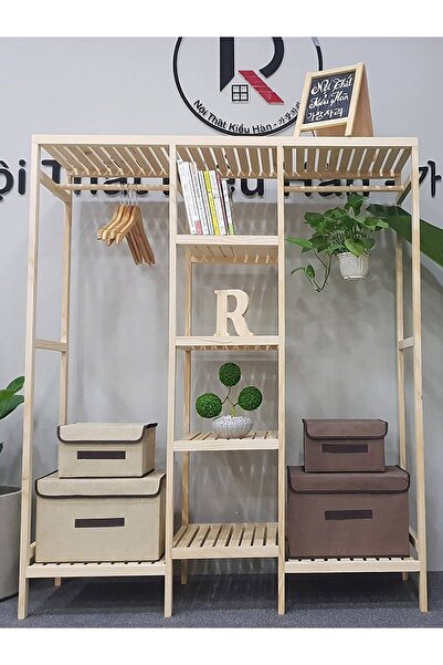 MFG AHŞAP Ahşap Raflı Elbise Askılığı