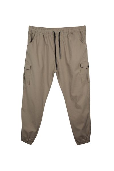 marufshop Παντελόνι Jogger Lycra μεγάλου μεγέθους με μπεζ τσέπες Cargo