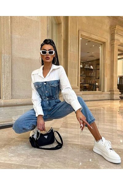 LorahButik Salopetă din denim cu detaliu cămașă Friya