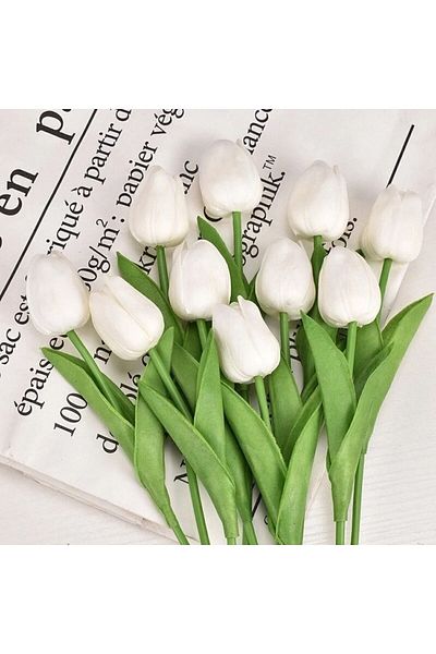 E Elmas Τεχνητό 8 τεμάχια Wet Tulip Bouquet Real Texture Cream – Τεχνητό λουλούδι διακόσμηση, επιτραπέζιο στολίδι, φόντο