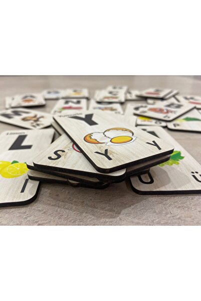 Leelii Tasarım Harfleri Öğreniyorum 29 Harf Alfabe Hafıza Kartı, 3mm Ahşap Eğ...