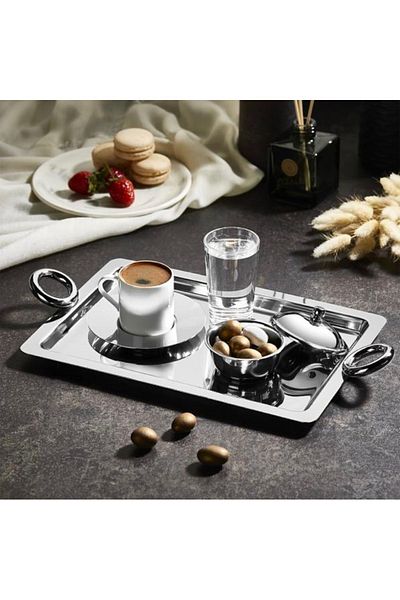 AROW Gray Rectangular Coffee Tray - Gold Handle