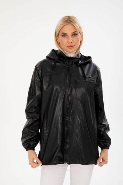 İLKCET MODA Δερμάτινο αδιάβροχο oversize με κουκούλα