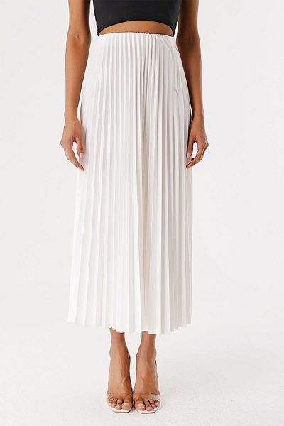 NEW JOURNAL Women's Ecru Hidden Elastic Waist Pleated Long Skirt Nwj-Etk- 558058