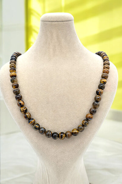 NBS Beautiful Naturel Stones Kaplan Gözü Hakik Doğal Taş Kolye 8 mm