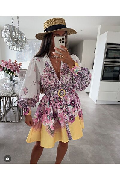 Butik Şenel فستان قصير بأكمام بالون - نمط الأزهار