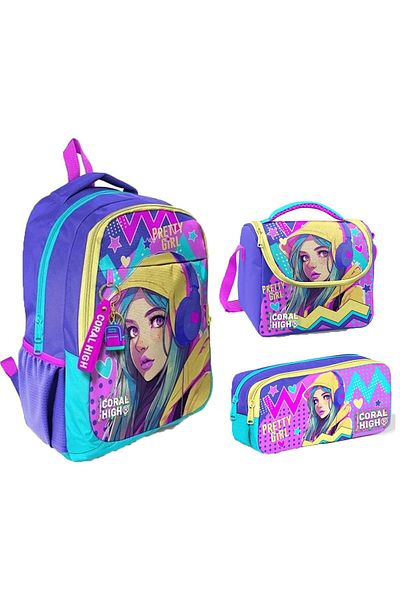 Yaygan Coral High 23661 - Backpack and Lunchbox for Primary School, Pencil Case Set of 3