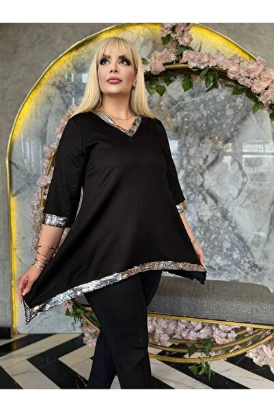 Butik Nilyam V-Neck Sequined Elegant Plus Size Evening Dress - 24165