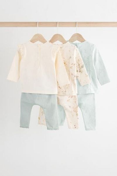 Next Baby 3 Piece Cotton White Green Duck Patterned Long Sleeve Set