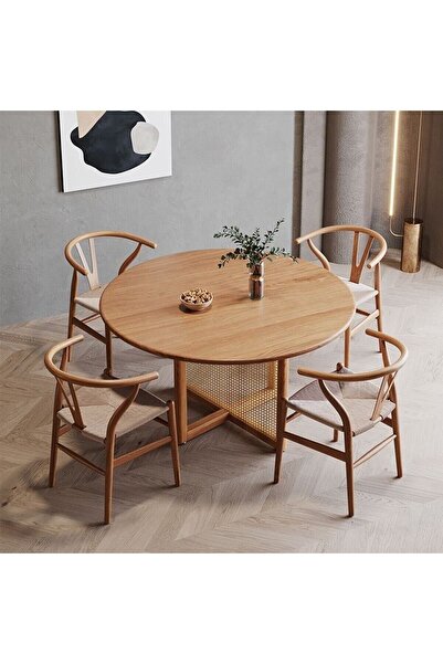 MoldHome Doğal hazeranlı ahşap yuvarlak yemek masası
