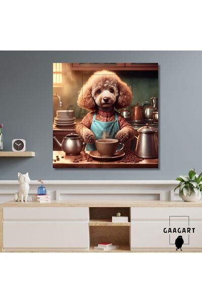 GAAGART Kare Kanvas Kahve Köşesi Cafe Tablosu Barista Kaniş Köpek