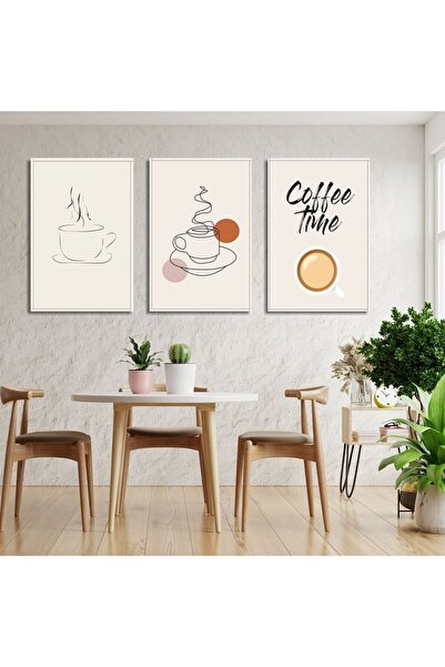 GAAGART 3'lü Kanvas Mutfak Tablo Seti Çizgisel Coffee Time