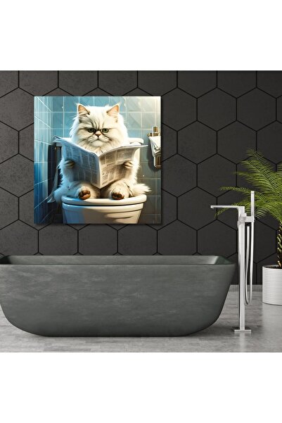 GAAGART Tekli Kare Kanvas Banyo Tablosu Gazete Okuyan British Longhair Kedi