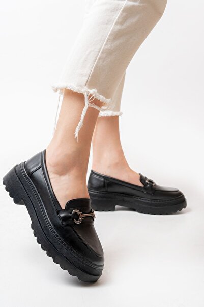 MASSOLE Черни кожени мокасини - дебела подметка, вносна катарама, ежедневен комфорт, училищно удобство тип „Оксфорд“, нов сезон