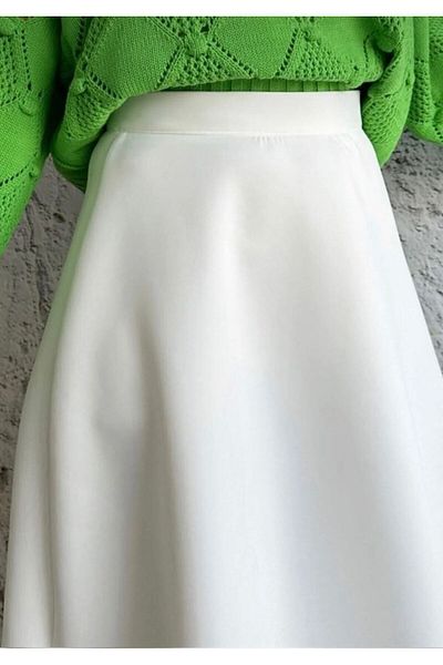 She Olive Black Scuba Bell Skirt - Elastic Waist