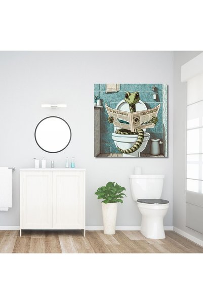 GAAGART Tekli Kare Kanvas Banyo Tablosu Gazete Okuyan Yılan Görseli