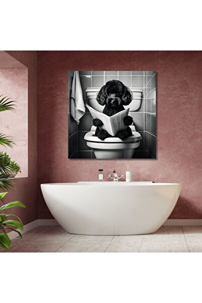 GAAGART Tekli Kare Kanvas Banyo Tablosu Gazete Okuyan Siyah Poodle