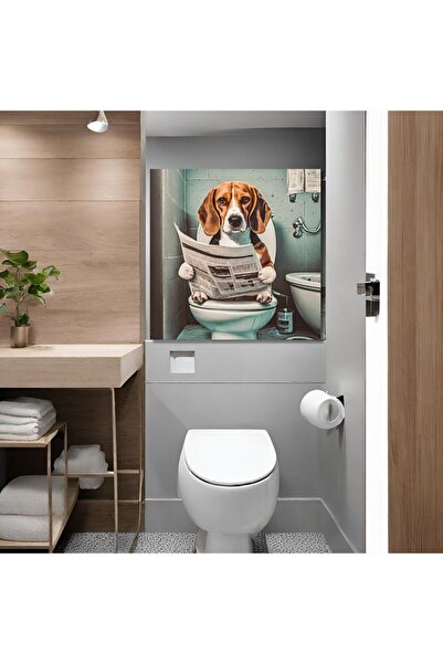 GAAGART Tekli Kare Kanvas Banyo Tablosu Gazete Okuyan Beagle Köpek