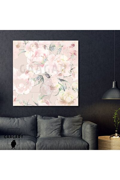 GAAGART Tekli Kare Kanvas Tablo Açık Renk Pembe Renkte Soft Çiçekler