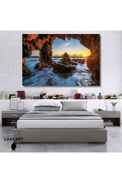 Single Horizontal Canvas Wall Table Rocky and Sea at Sunset