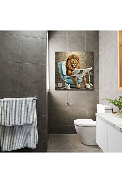 GAAGART Tekli Kare Kanvas Banyo Tablosu Gazete Okuyan Aslan