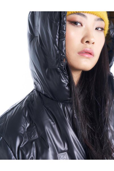 Kayra Monogram Goose Feather Padded Coat-Black