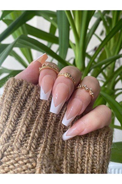 SYBELLE KOZMETİK 24 Adet Kesik Model Balerin French Takma Tırnak